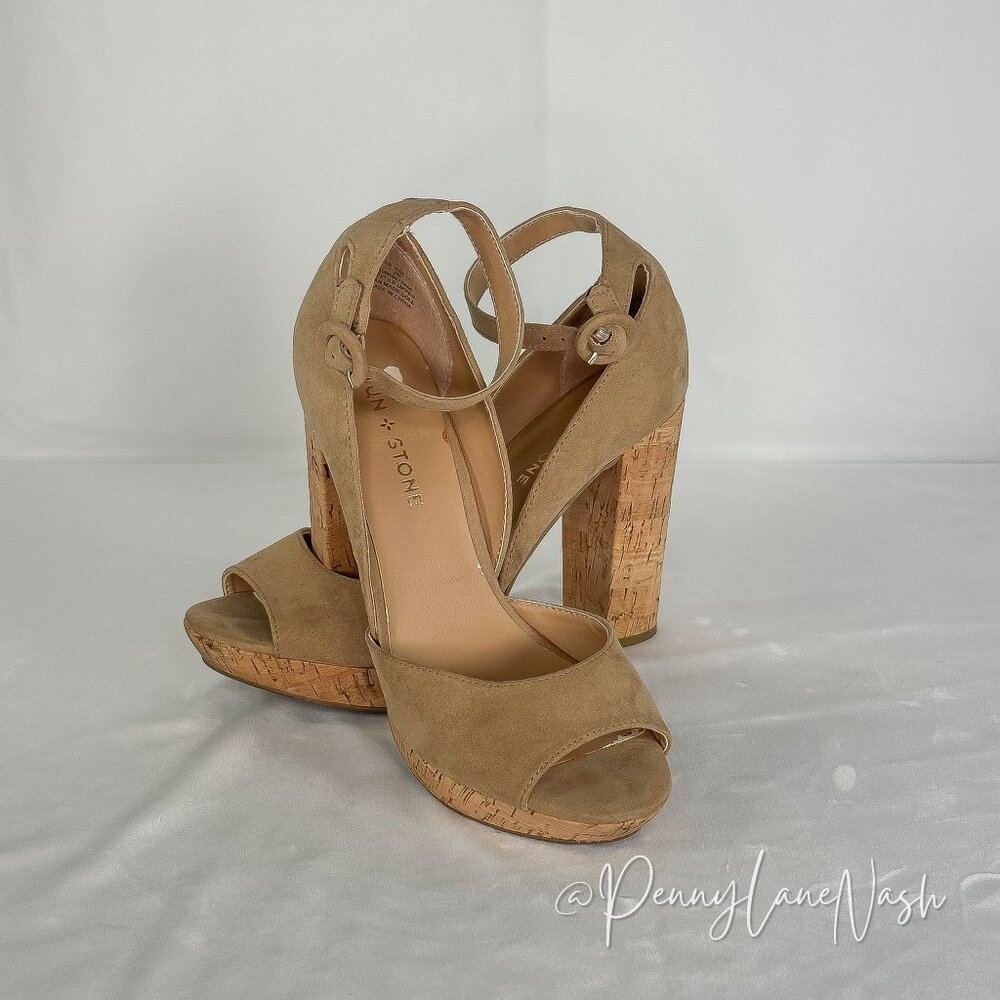 Sun + Stone Reeta Heeled Sandal Size 7 Sand Cork - Picture 10 of 11